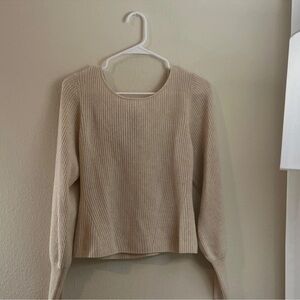 Reformation Beige Ribbed Long-Sleeve Knit Top